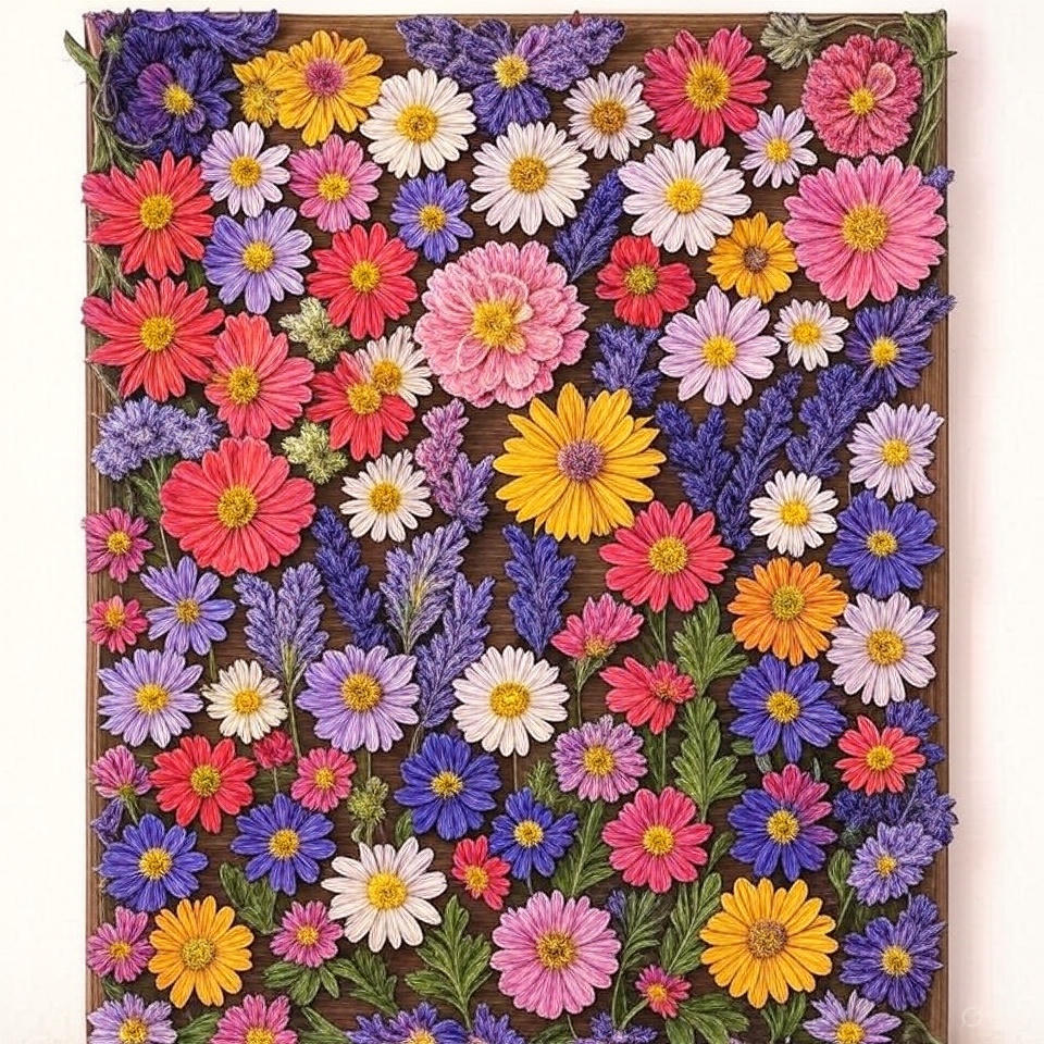 Homegrown pressed flower art 11x14in, 16x20in, 24x36in