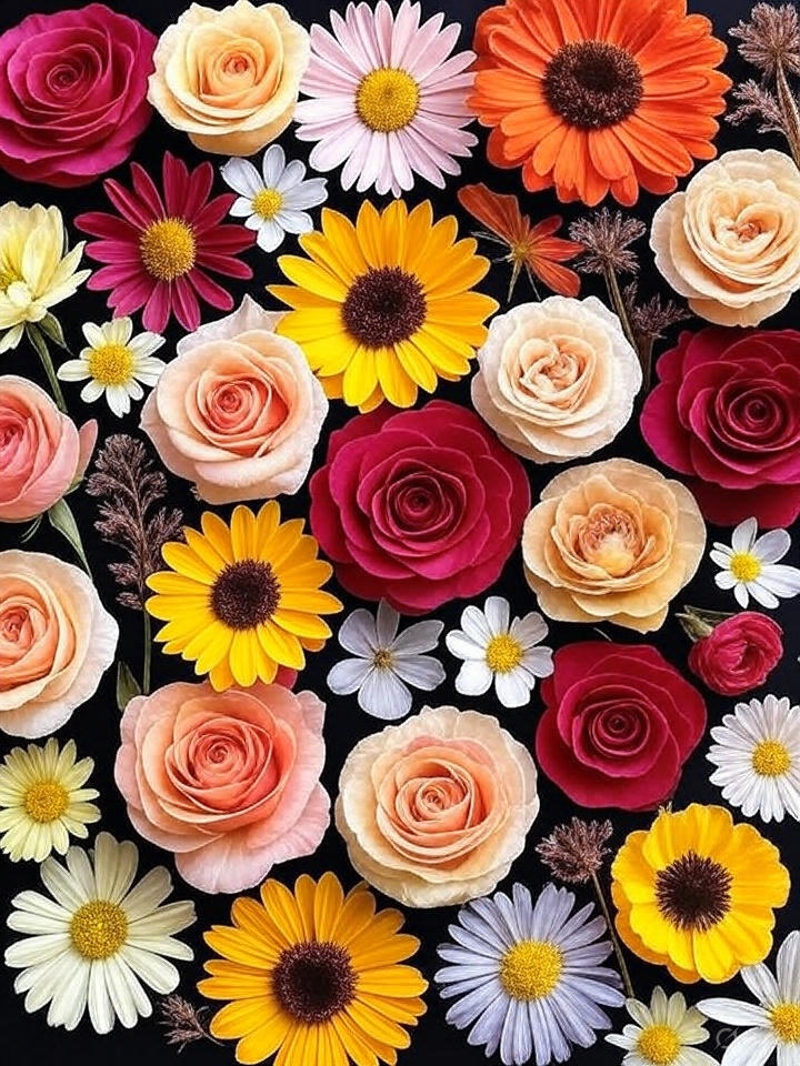 Homegrown pressed flower art 11x14in, 16x20in, 24x36in