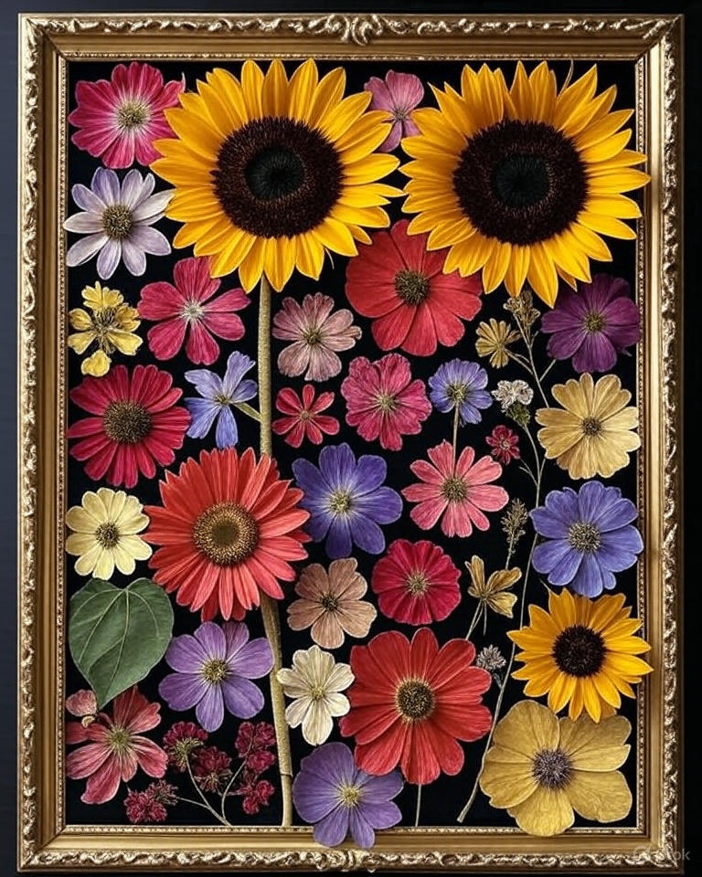 Homegrown pressed flower art 11x14in, 16x20in, 24x36in