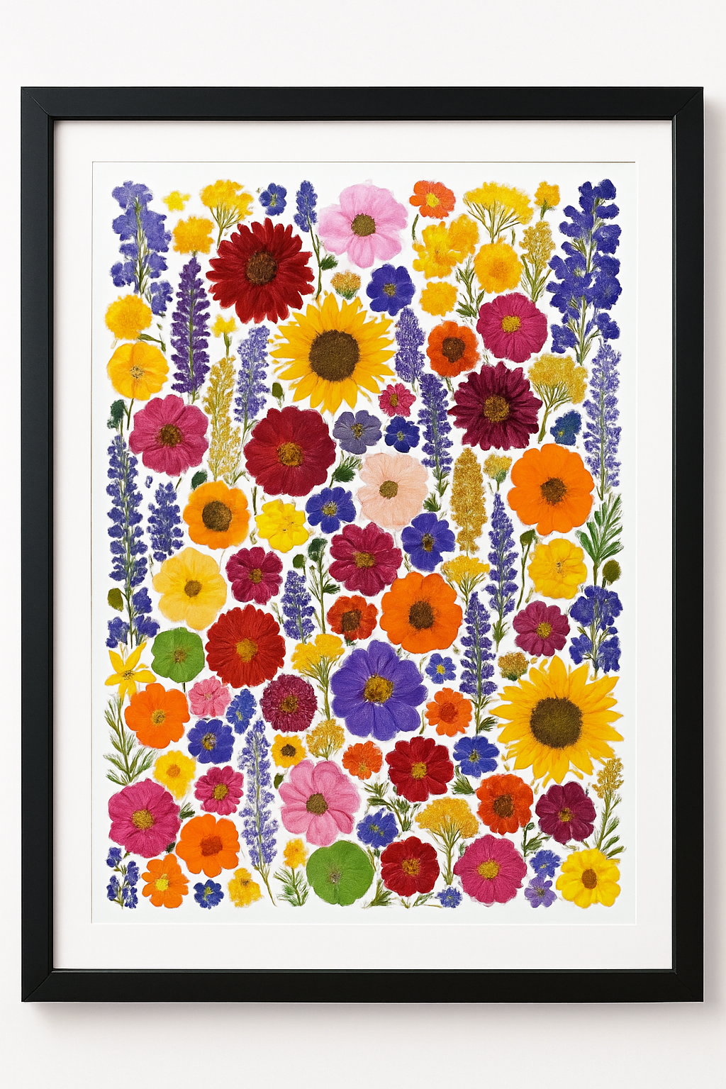 Homegrown pressed flower art 11x14in, 16x20in, 24x36in