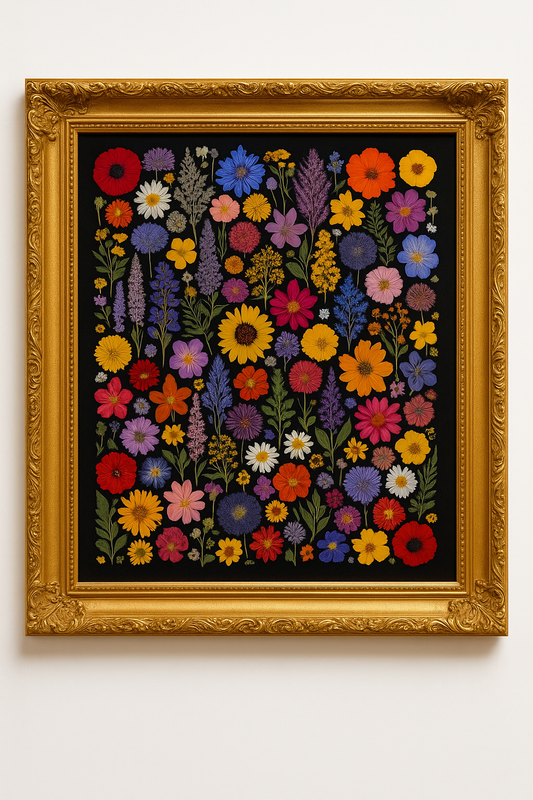 Homegrown pressed flower art 11x14in, 16x20in, 24x36in